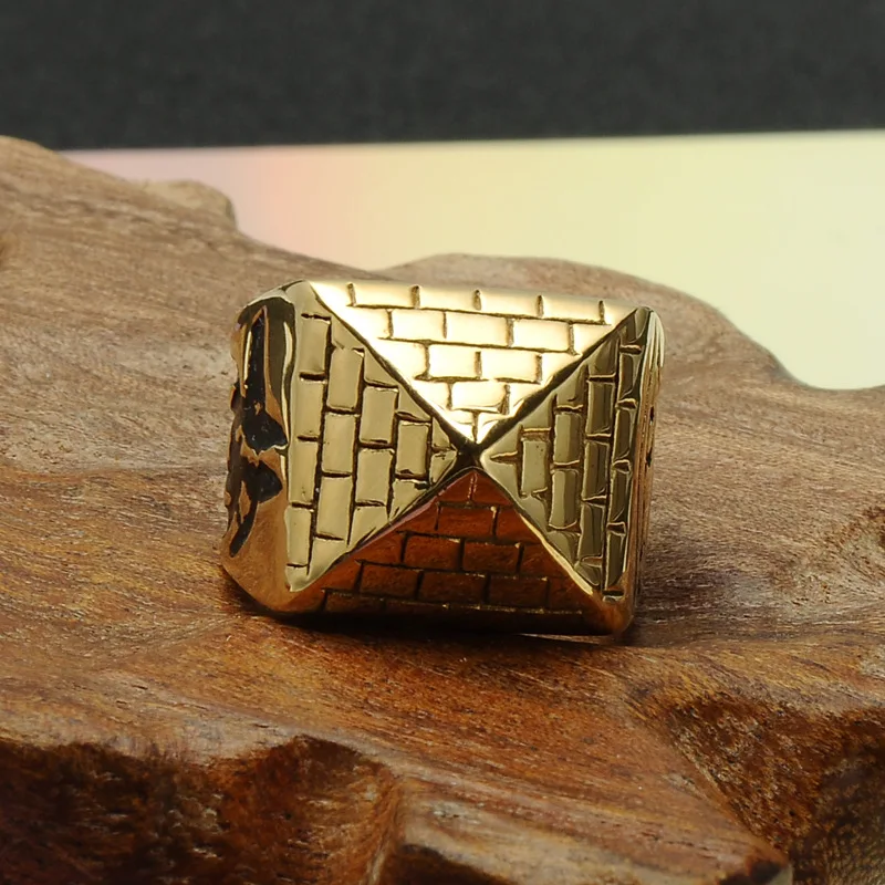 Stainless Steel Ancient Egyptian Pyramid Ring Pharaoh\'s Eye Ornament of Horus Middle East