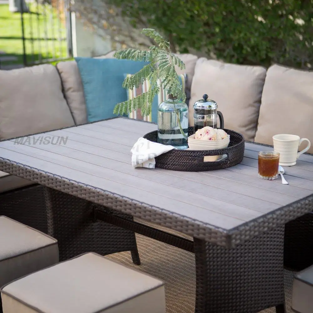 Nordic Rattan Outdoor Sofa Set with Coffee Table for Courtyard Balcony Patio - Leisure Garden Furniture Corner Sofas