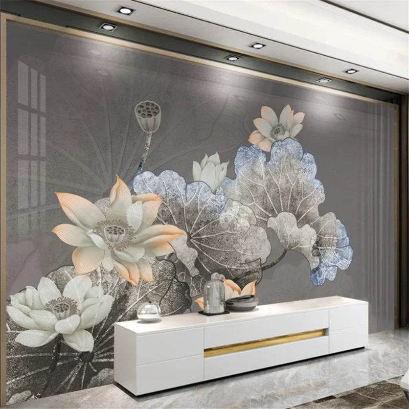 

wellyu Custom wallpaper 3d art classical lotus beautiful TV background wall painting bedroom living room background wallpaper