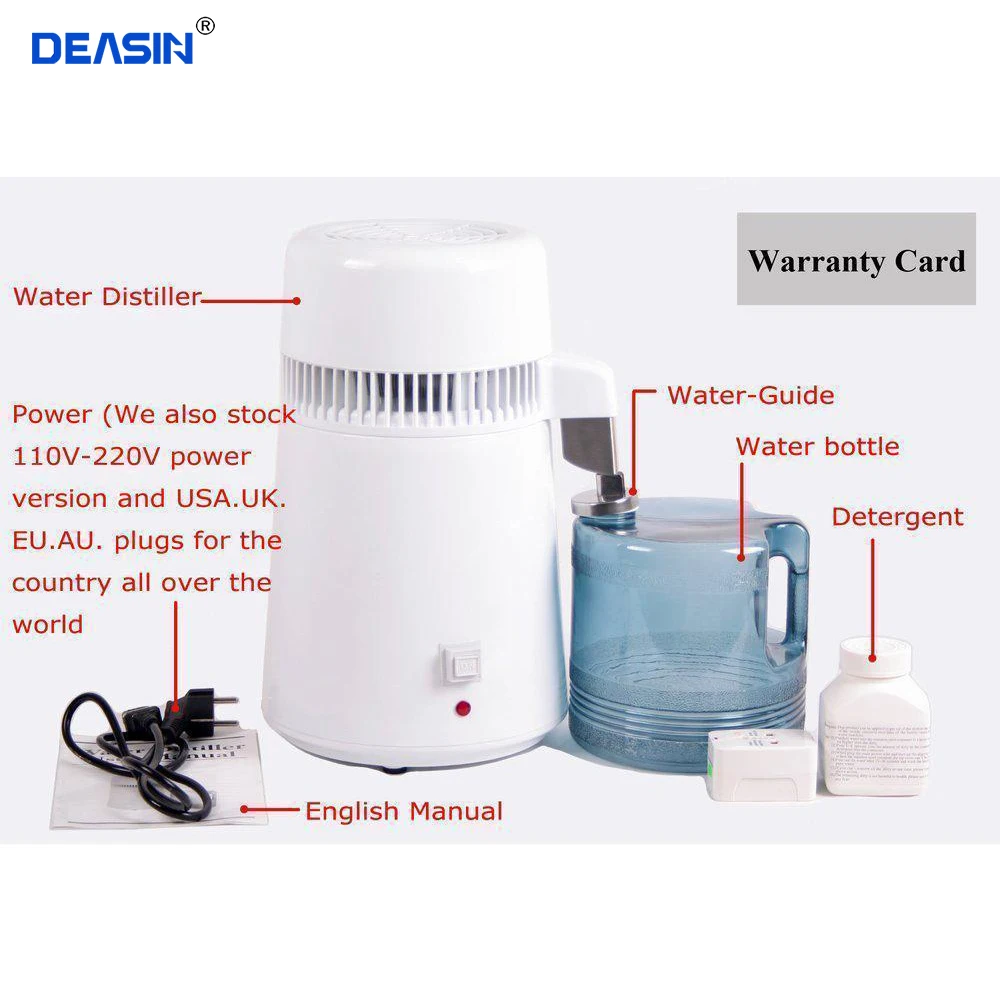 4l /6l pure water distiller dental distilled water machine stainless steel filter purifier electric distillation jug 110v 220v