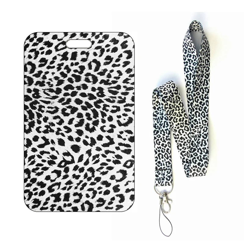 Beautiful Butterfly Leopard Print Bank Card Holder Women ID Card Cover Girls Badge Holders with Lanyard Necktie Wholesale Custom