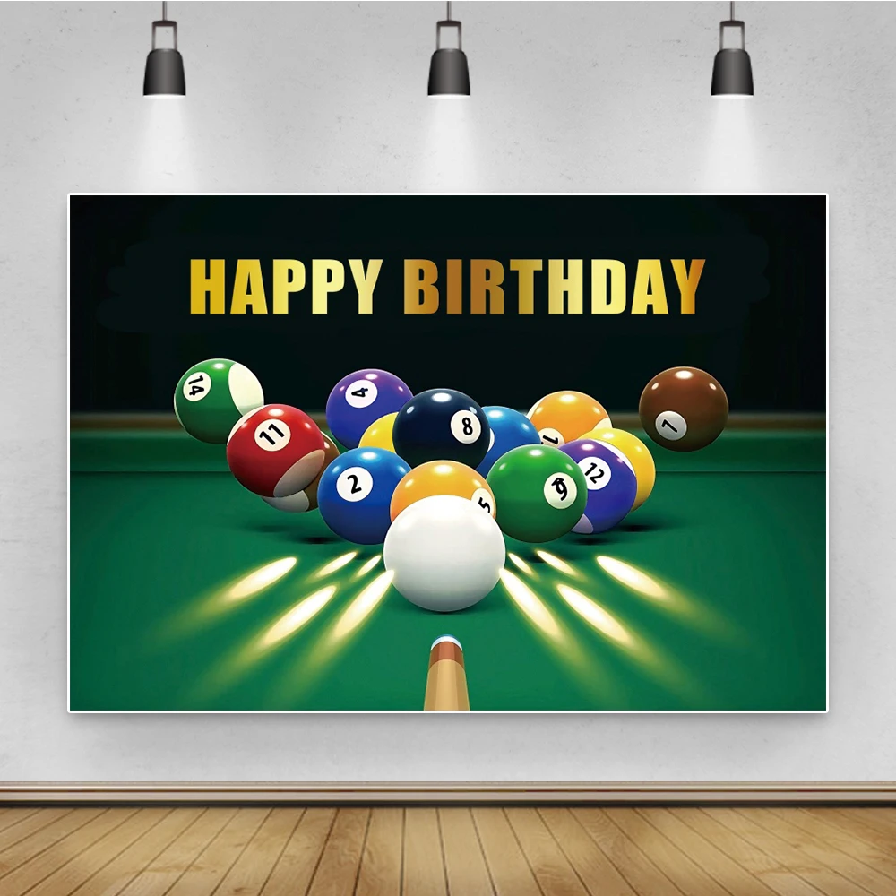 Laeacco Eecreation Billiards Games Baby Boy Birthday Party Poster Banner Photography Backdrop Customized Background Photo Studio