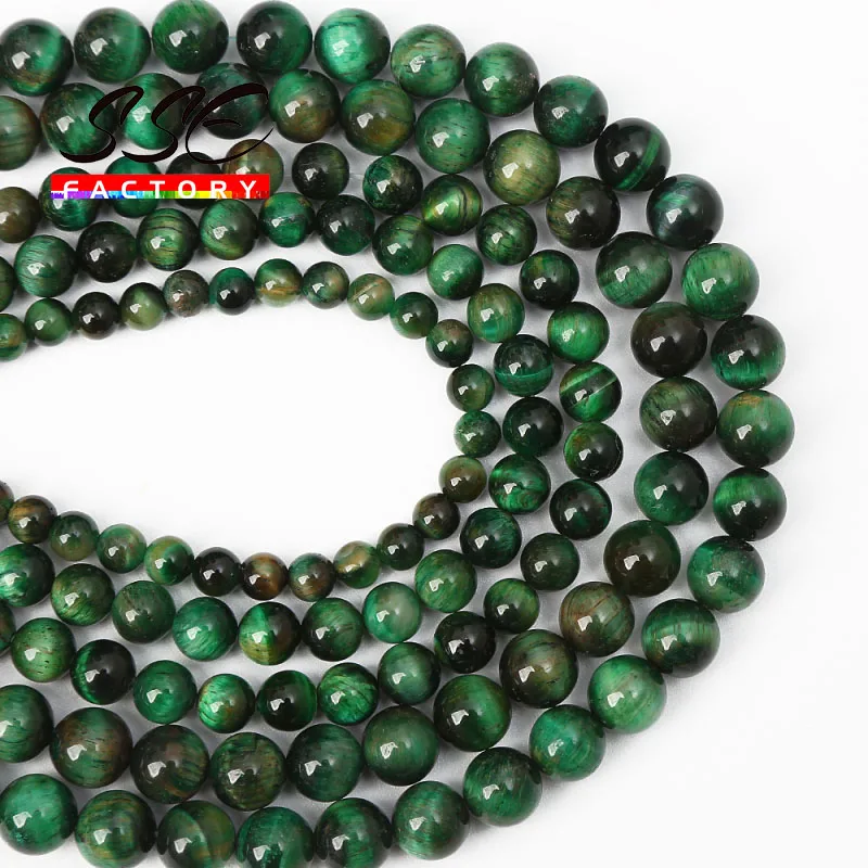 Cuentas de ojo de tigre verde Natural para fabricación de joyas, cuentas redondas sueltas, accesorios para pulseras DIY, venta al por mayor, 15 '', 6, 8, 10, 12, 14mm