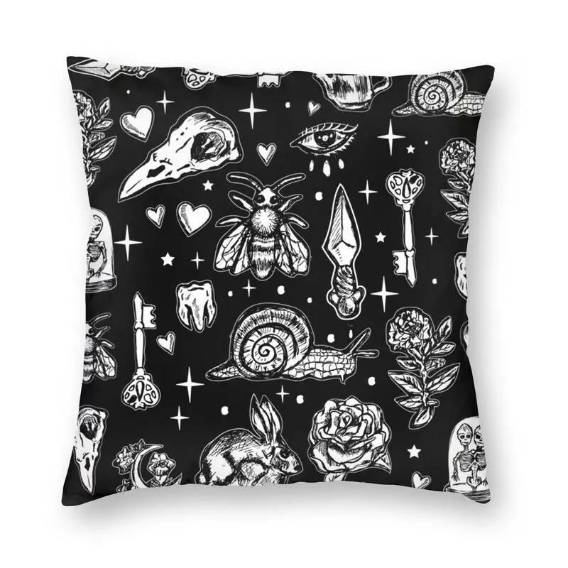 Full Of Secrets Oddities Witchcraft Goth Punk Pattern Cushion Cover Halloween Throw Pillow Case For Living Room Double Side