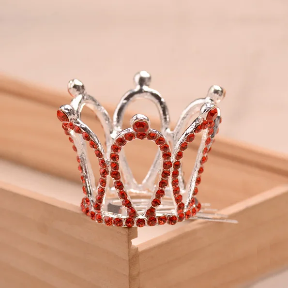 Red Small Girls Crown Tiara Hair Combs Crystal Mini Crown Hair Accessories Jewelry