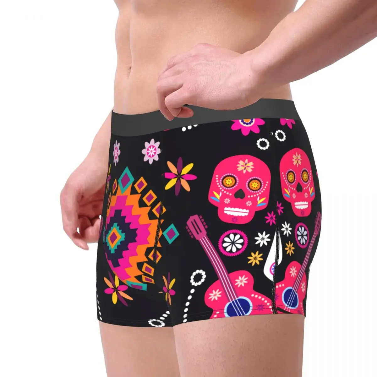 Men's Mexican Sugar Skulls and Flowers Sexy Boxer Underwear, Male Panties, Underpants, Boxer Shorts