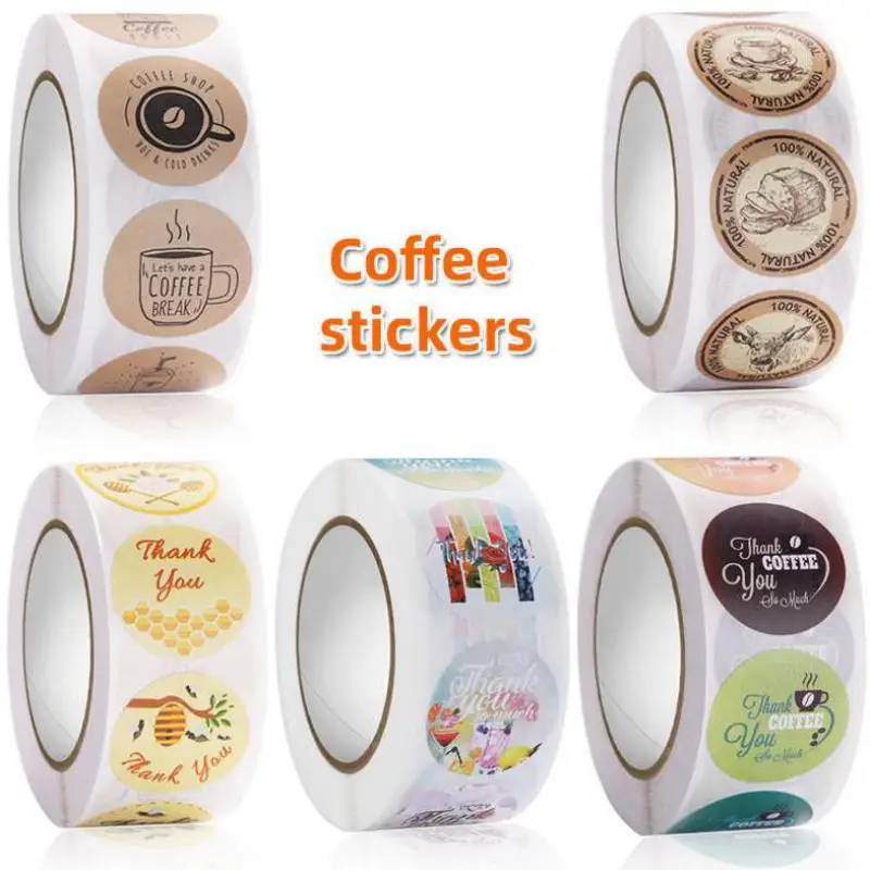 Baked with Love Stickers 500pcs Round Bread & Coffee Seal Labels for Box,Bottles,Baked Goods Packing, Wrapping, Small Business