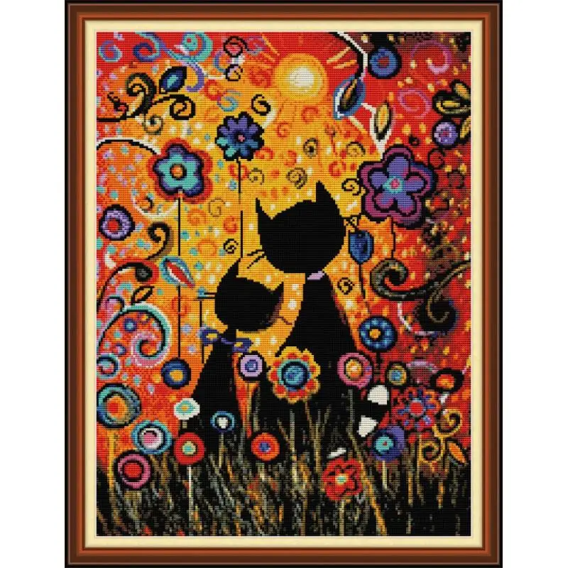 Joy Sunday Gouache Cat Cross Stitch Printed Canvas DMC 11&14CT Print Cross Stitch Set Christmas DIY Gift Home Wedding Decoration