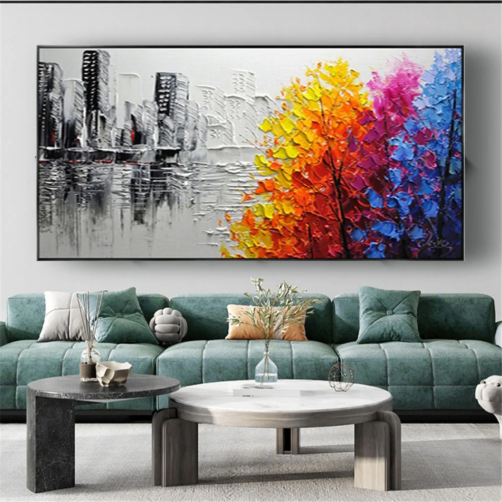 100% Handmade Abstract Oil Painting On Canvas Bright Colorful Flowers Minimalist Modern Wall Art Decor For Home Living Room