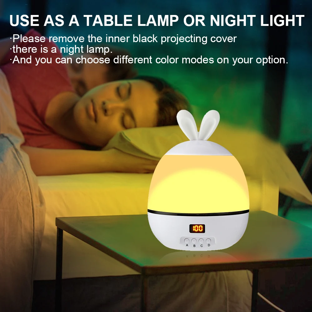 Rabbit Style Led Stars Projector Nightlight Night Lights With Timer Rotat Sleeping Light Projector Light Children Kids Gift D30