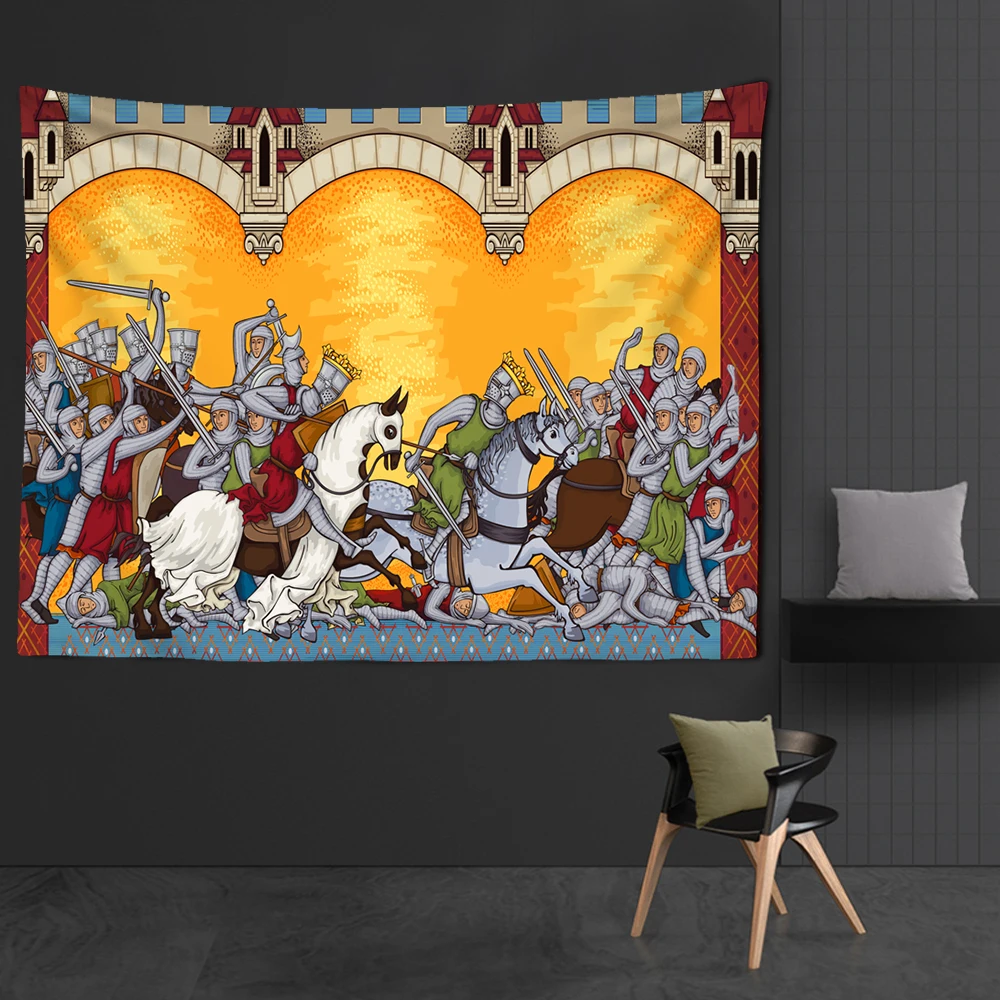 Knight Tapestry Cartoon Wall Covering Mandala Tapestry Retro Bedroom Decoration Hanging Cloth