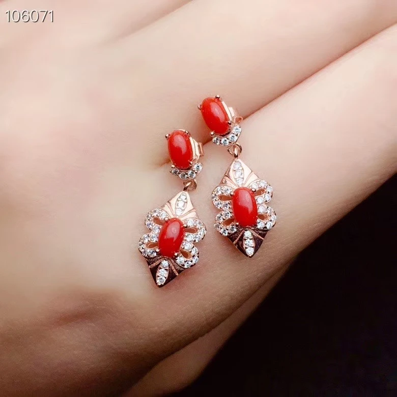 KJJEAXCMY Fine Jewelry 925 Sterling Silver Inlaid Natural Red Coral Female Earrings Ear Studs Classic Support Detection