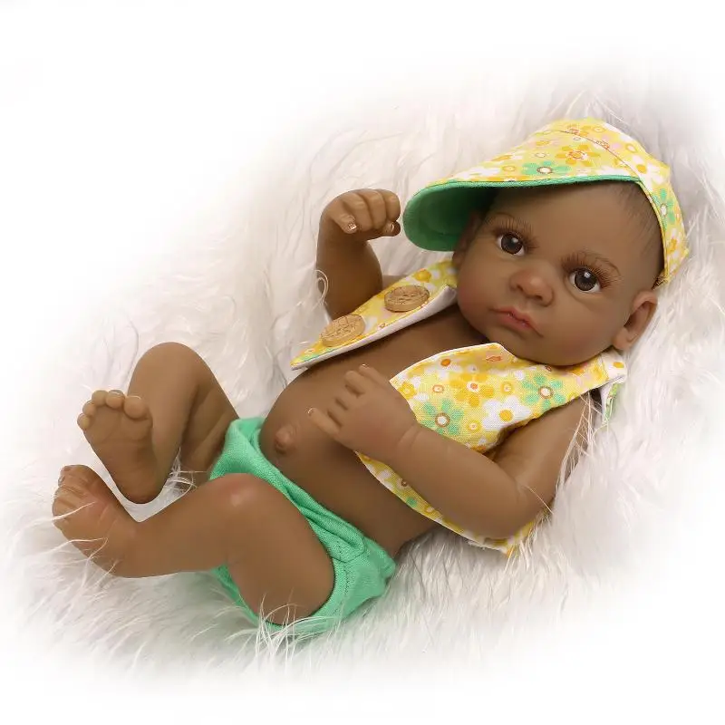 27cm Cute Imitation Toddler Bonecas Girl Boy Reborn Baby Doll Black African American Full Body Silicone Beibei Christmas Gift