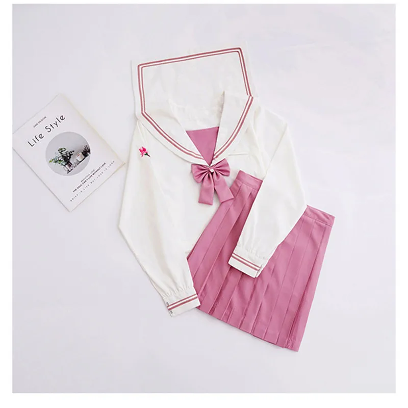 Rosa jk uniformes escolares para meninas curto/manga longa topos cosplay ternos de marinheiro saia plissada conjuntos completos cosplay jk traje série