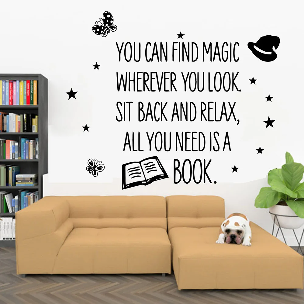 Creative Books Wall Decal You Can Find Magic Quote Vinyl Window Stickers Kids Children Room Decoration Nursery Decor Art Murals