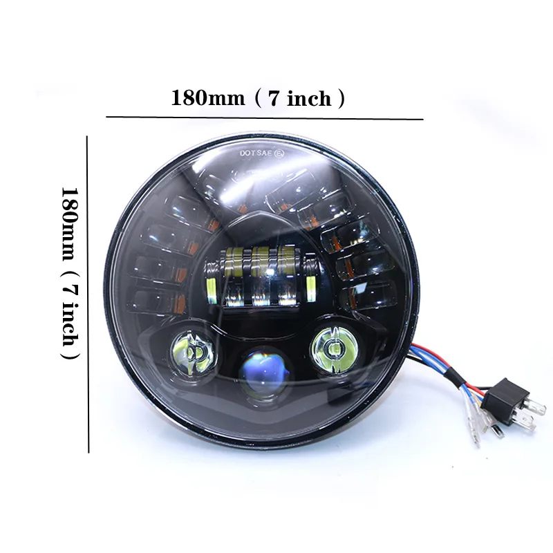 

Motorcycle 7" Round led Universal Headlight Scooter 7 Inch Headlamp Motor Retro Black Head Light Lamp Motor Refit Front Lights