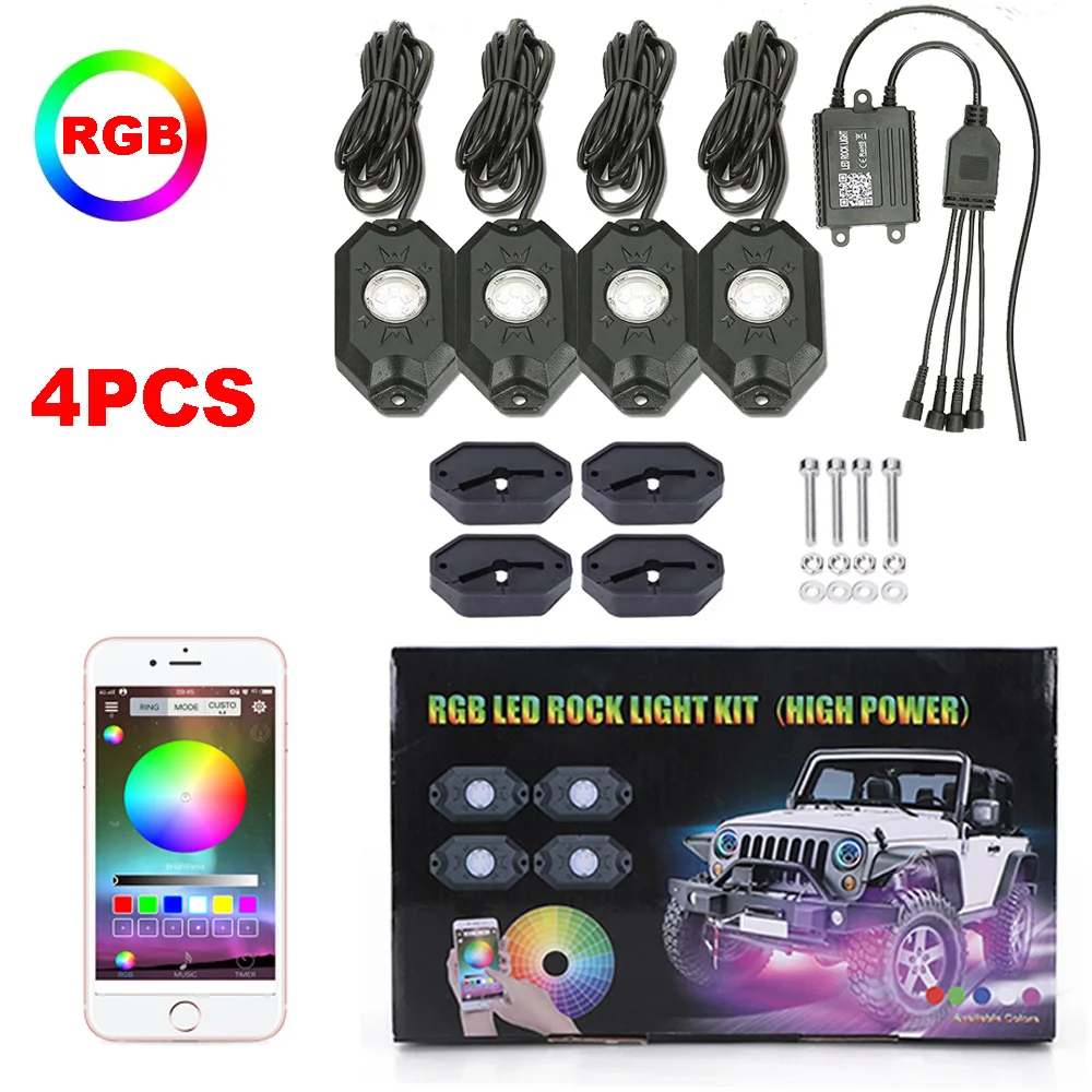 4 Pod RGB LED Rock Neon Lights for Truck ATV Car Jeep, RGB Rock Lights Off Road