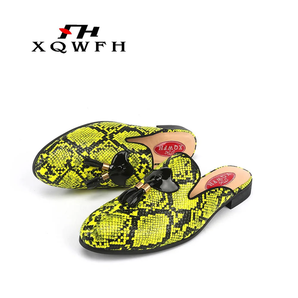 

Men Summer Sandals Handmade Fashion Snakeskin Leather Men's Slippers Casual Shoes Indoor and Outdo Plus size