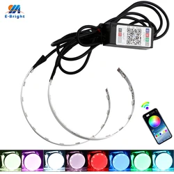 1 Juego de anillos LED RGB APP Bluetooth Devil Demon Eyes Halo para coche motocicleta 2,5 3,0 pulgadas lente de proyector Retrofit Angel Eyes 12V