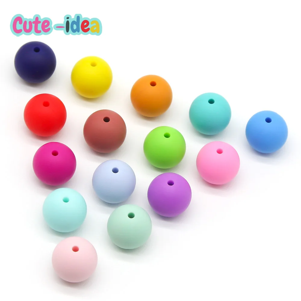 

Cute-Idea 1000pcs 15mm Silicone Loose Round Teether Beads Baby Chewable Teething Pacifier Pandents Toy Accessories Infants Goods