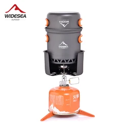 Widesea Camping Cooking Set Backpack Gas Burner Outdoor Cookware Stove Camping Kitchen Equipment Tourist Cooker Hiking Fishing