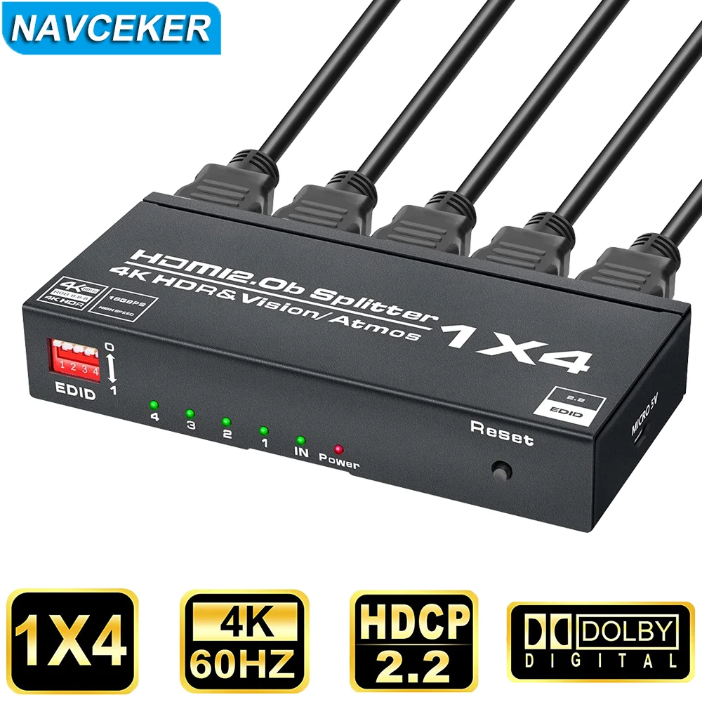 

Navceker 1x2 Switch Splitter HDMI-compatible 4k 60Hz 1 in 2 Out 4 Out for Dual Monitors 1080P 3D 1x4 HDMI Splitter for PS4 pro