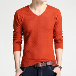 Solid Color Pullover Men V Neck Sweater Men Long Sleeve Shirt Mens Sweaters 2023 Autumn Casual Dress Brand Cashmere Knitwear