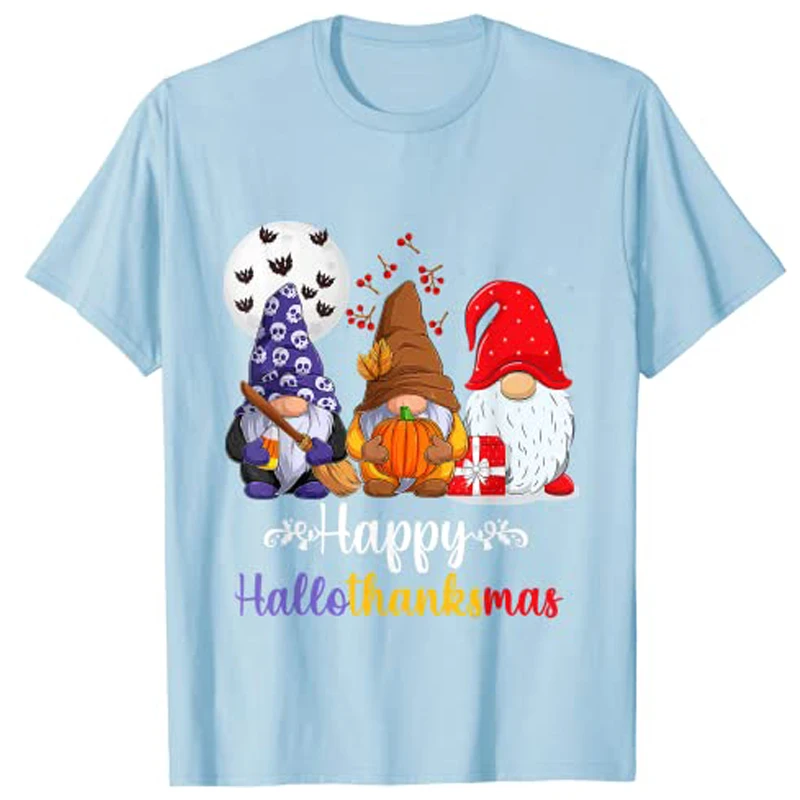 Halloween Thanksgiving Christmas Happy HalloThanksMas Gnomes T-Shirt Graphic Tee Tops