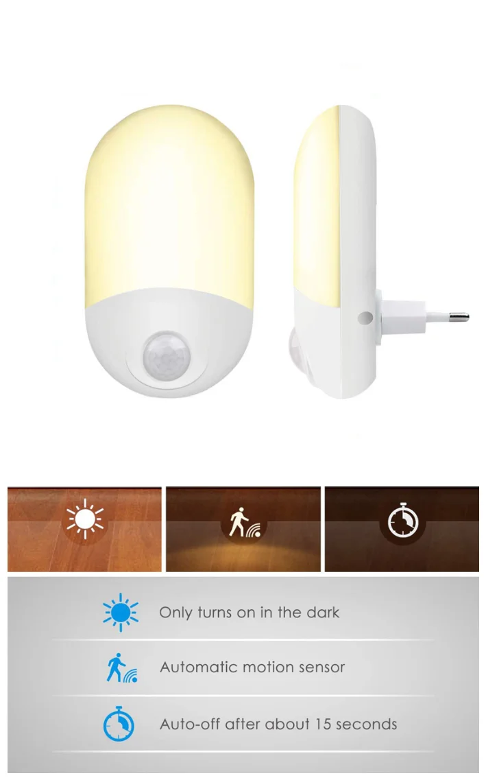 Bedside Lamp US EU UK Plug LED PIR Motion Sensor Smart Night Light for Bathroom Home Lamp Lighting Bulb