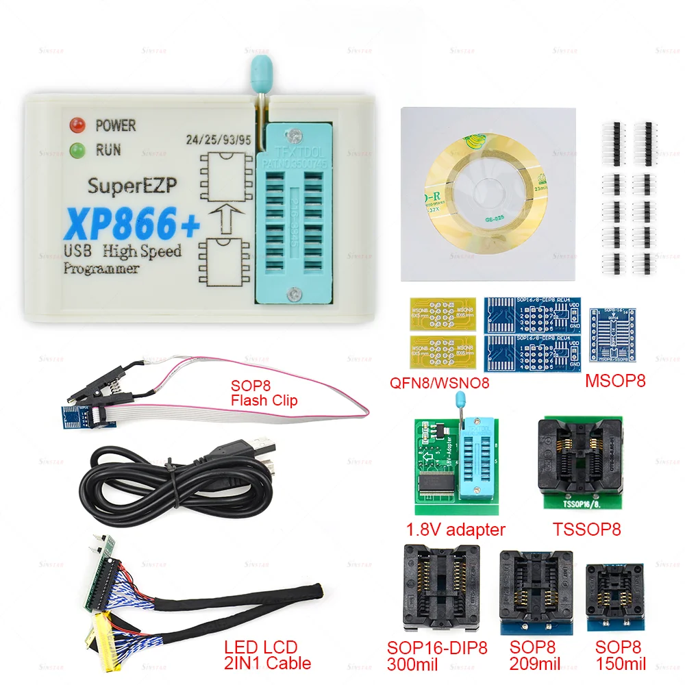 Smart Electronics XP866+ High-speed USB SPI Programmer Support 24 25 93 95EEPROM 25 Flash BIOS Chip XP866 + 12Adapters
