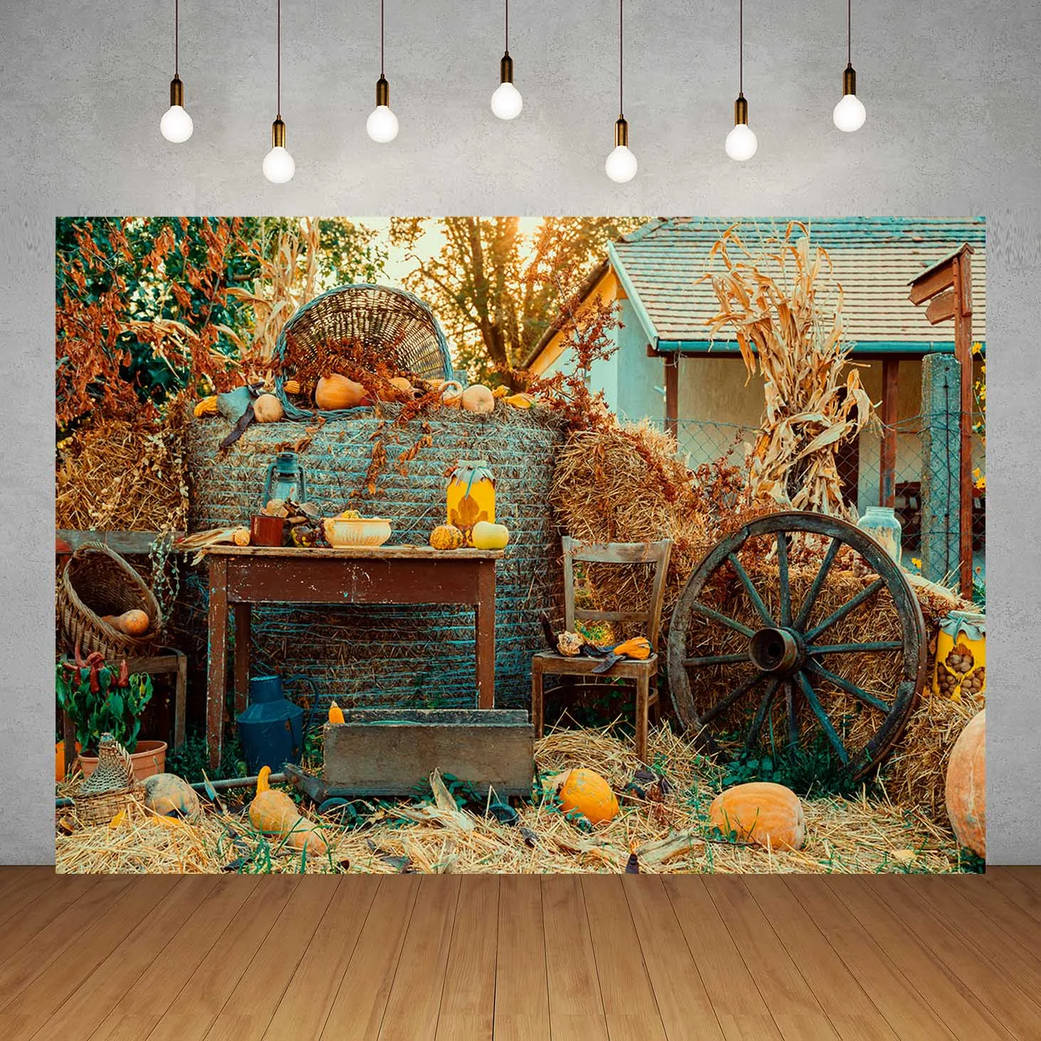 Photography Backdrop Courtyard Vintage Decor Pumpkin Vinyl Background for Children Baby Family Halloween Photophone Photo Studio