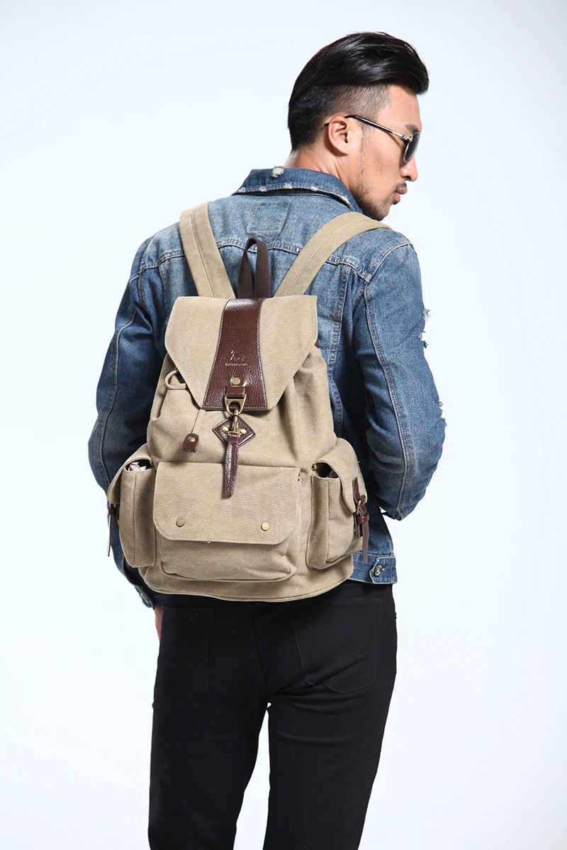 Manjianghong Business Leisure Travel Backpack Multi Functional Casual Canvas Bag Fashion Simple Personality Men Backpack Bag