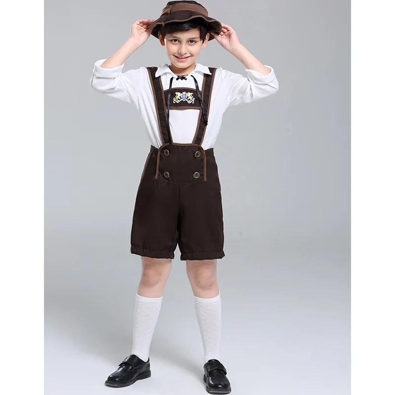 Oktoberfest Lederhosen Boy Costume Kid German Bavaria Beer Party Hat Shirt Outfit Halloween Purim Cosplay Fancy Dress