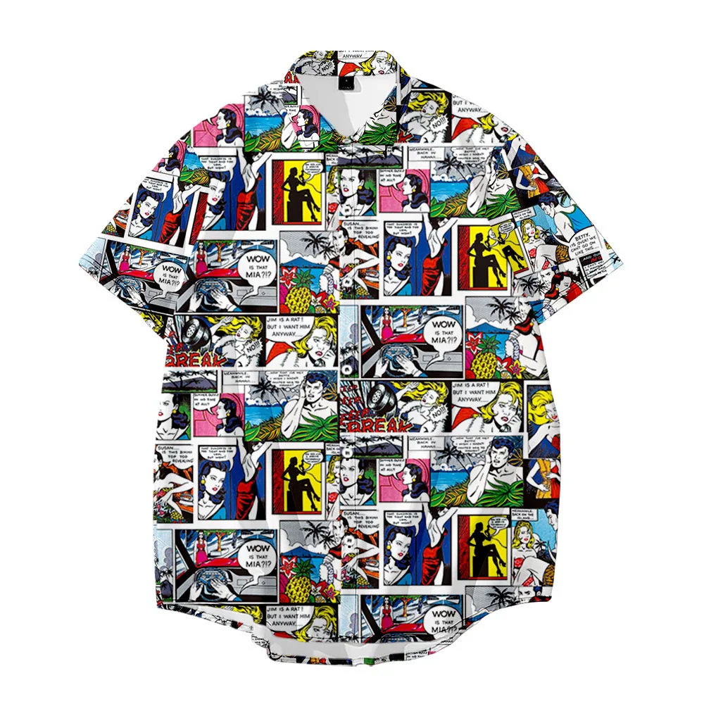 

Summer Men Comic Books Print Short Sleeve Hawaiian Shirt Male Turn-down-collar Beach Shirts Oversize 6XL