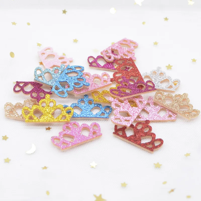 40Pcs/lot Glitter Felt Padded Applique Crown Fabric Patches for Craft Clothes Wedding DIY Clips Bow Scrapbooking Accessories H68