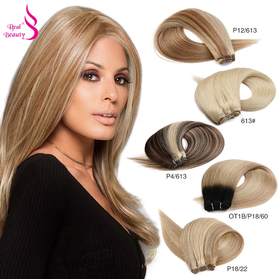 Beleza real ombre em linha reta cabelo humano tece pacote 18 "-26" loiro brasileiro cabelo humano remy extensões de cabelo cor nórdica