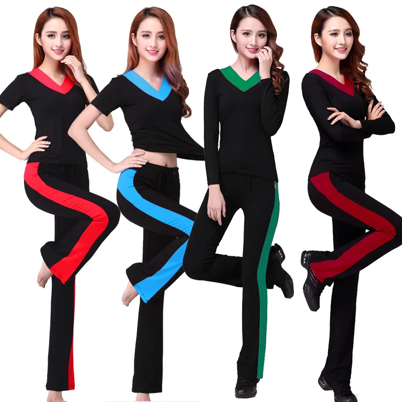 Fashion Women Latin Dance Suit Short Sleeves Tops And Pants 2pcs Set For Adult Female Ballroom Waltz Dancing Practice Costumes