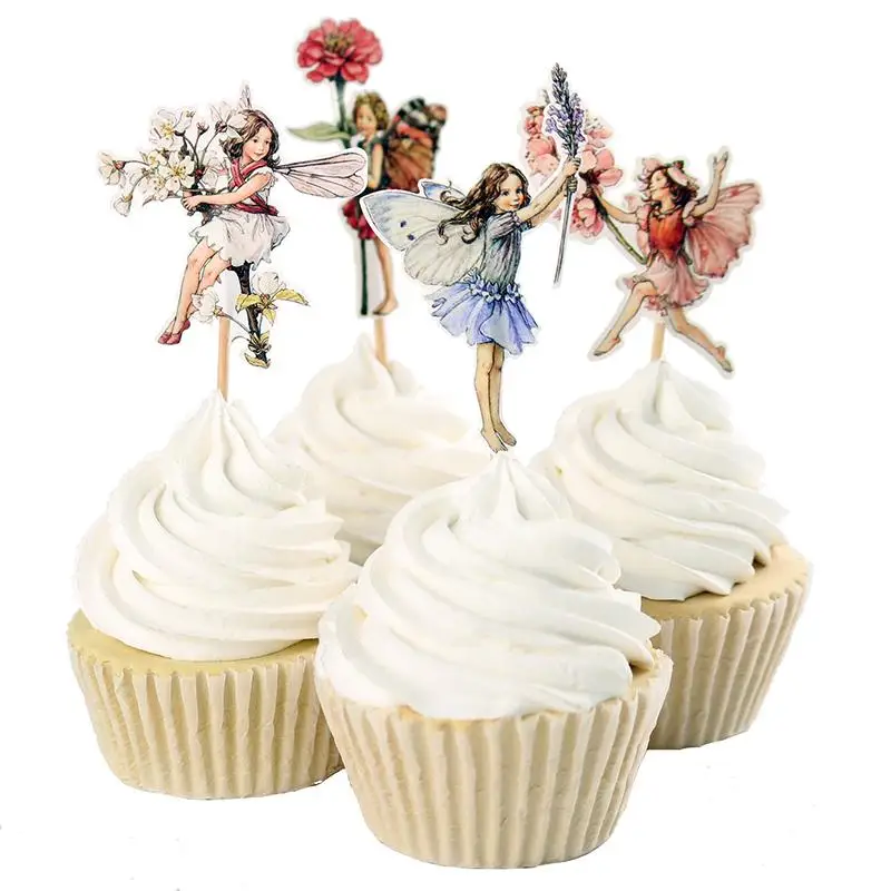 Set aus 24 Blumen-Fee-Cupcake-Toppern für Kuchendekoration, Zahnstocherkarten für den Desserttisch und Geburtstagskuchendekoration – Detail 5