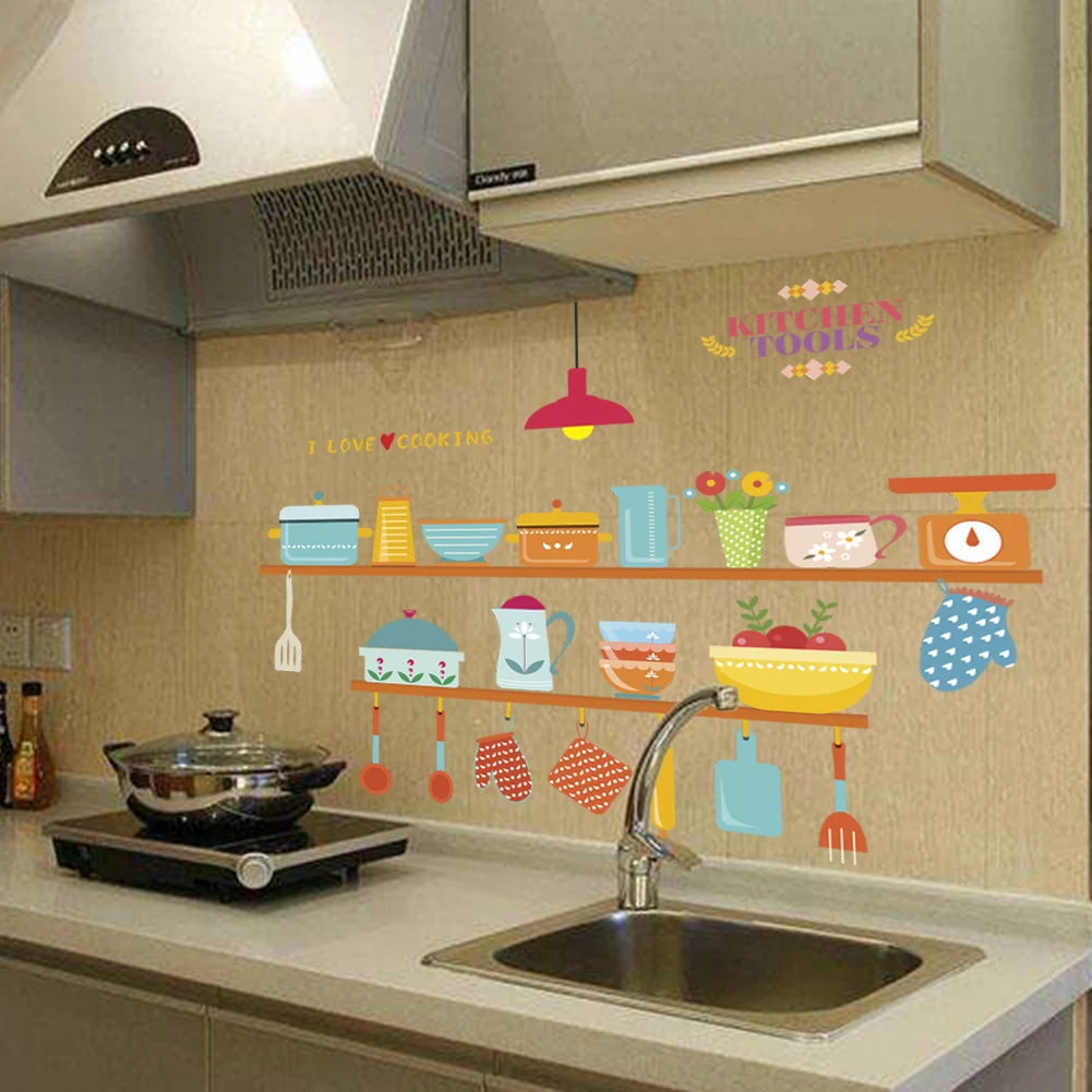 creative kitchen tools wall decals shop window home decoration cartoon wall stickers decorations pvc poster diy mural art decals