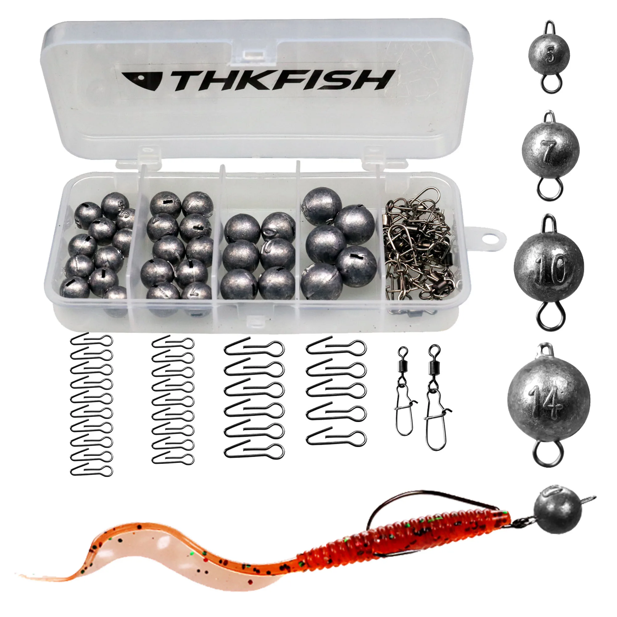 THKFISH Kit pemberat umpan pancing, 46pcs/66pcs 5g 7g 10g 14g 20g bentuk peluru Set pemberat umpan jatuh air tawar bobot