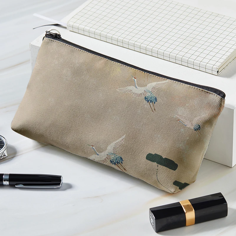 Nicho bolsa de cosméticos portátil con cremallera para mujer, bolsa de monedas con estampado de vela de la serie de elementos de estilo chino, nueva