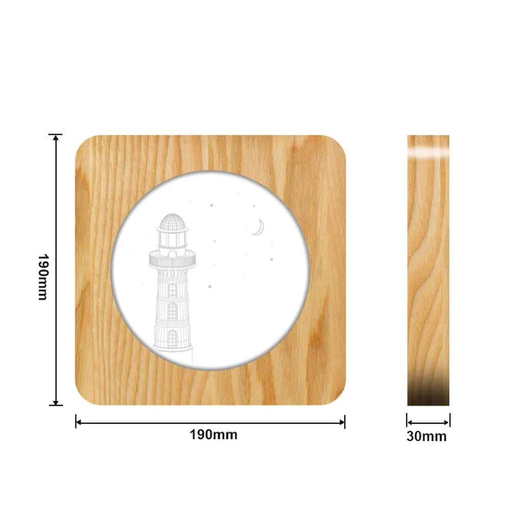 Lighthouse Tower 3D LED Arylic Wooden Night Lamp Table Light Switch Control Carving Lamp for Children's Room Birthday Gift