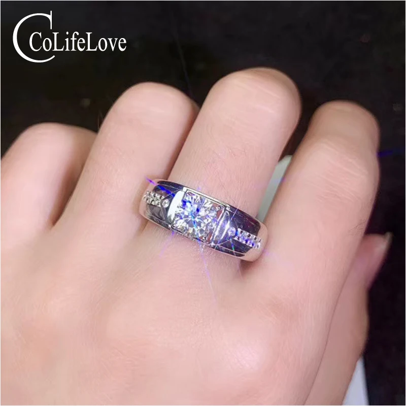 

CoLife Jewelry 925 Silver Moissanite Ring for Man 6.5mm F Color Moissanite Silver Ring Real Silver Moissanite Man Jewelry