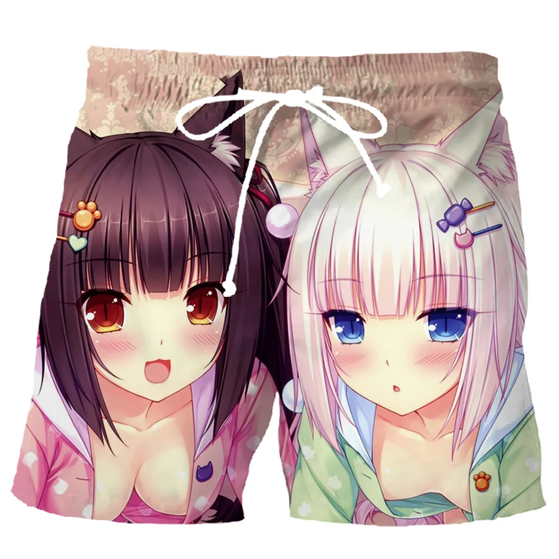 Clássico anime nekopara harajuku shorts masculino/feminino impressão 3d chocolate baunilha bonito menina streetwear casual board shorts s452