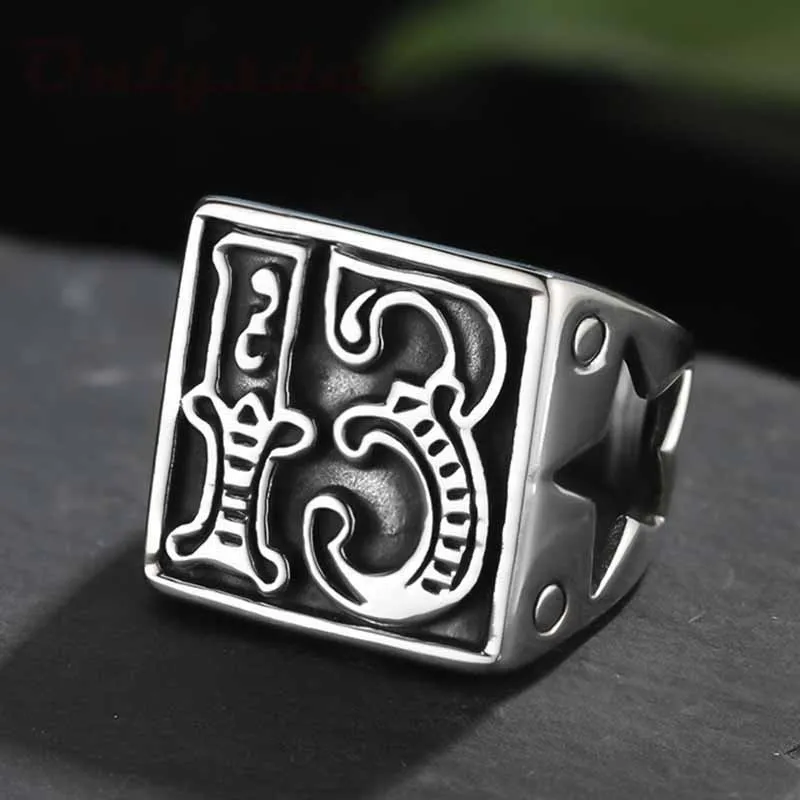 Punk Rock Fashion Letter Ring Man Style Stainless Steel Rings For women Retro Wedding Custom Jewelry Gift Anel 029