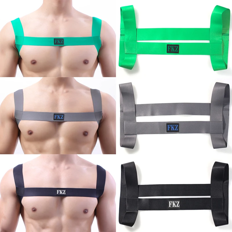 

Mens Chest Harness Bondage Gay Clubwear Costumes Shoulder Body Chest Muscle Role Play Elastic Shoulder Strap Harness Belt Straps