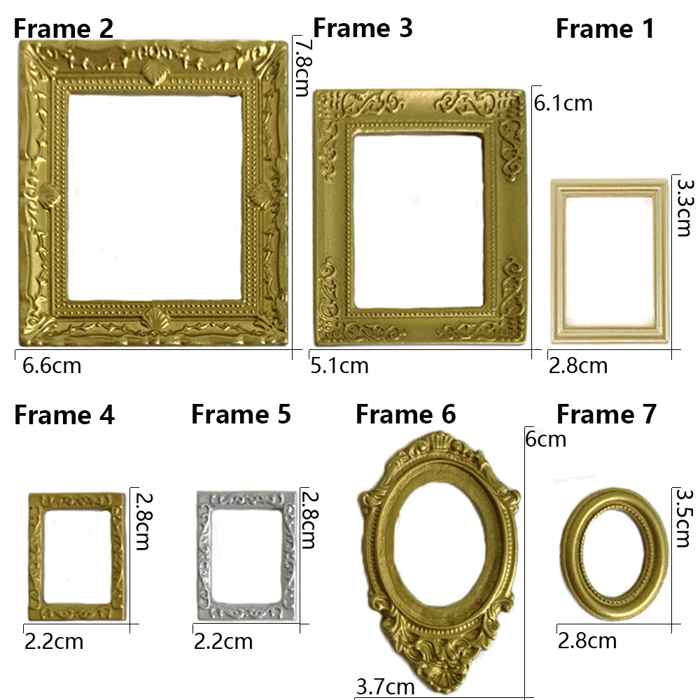 Ramki na zdjęcia w skali 1:12 lustro retro do wystroju domku dla lalek DIY ozdoba w stylu vintage meble akcesoria do domku dla lalek w stylu europejskim — zdjęcie 7