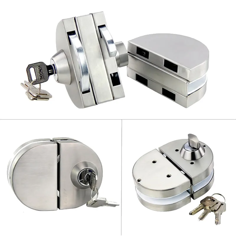 Sliding Central Glass Door Lock,304 stainless steel,without hole,Bidirectional unlock,Double door,Frameless glass door