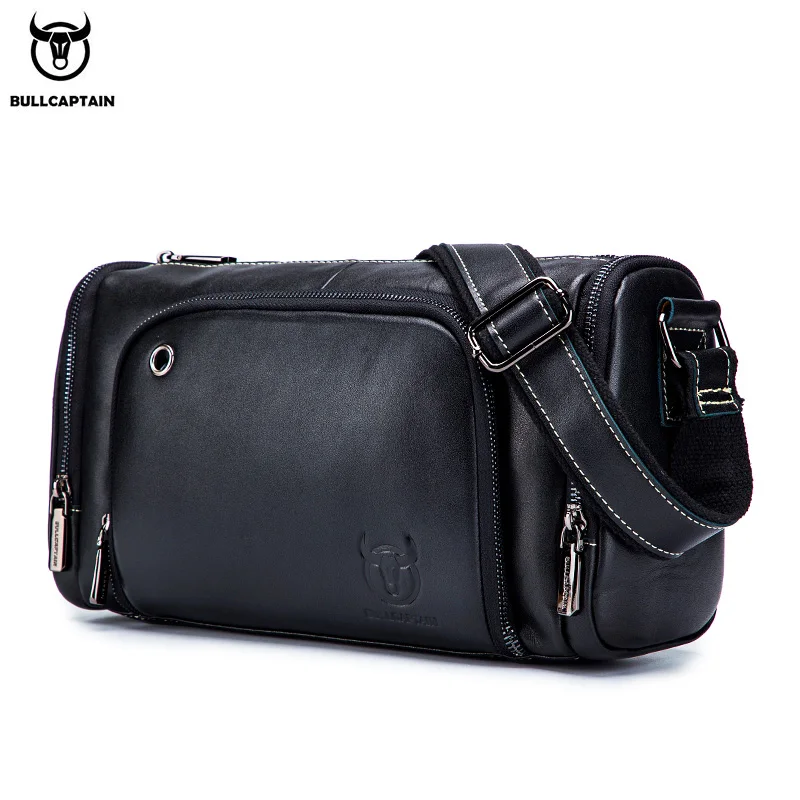 BULLCAPTAIN leather men\'s sports bag fitness shoulder bag retro handbag travel bag large capacity laptop bag cross section