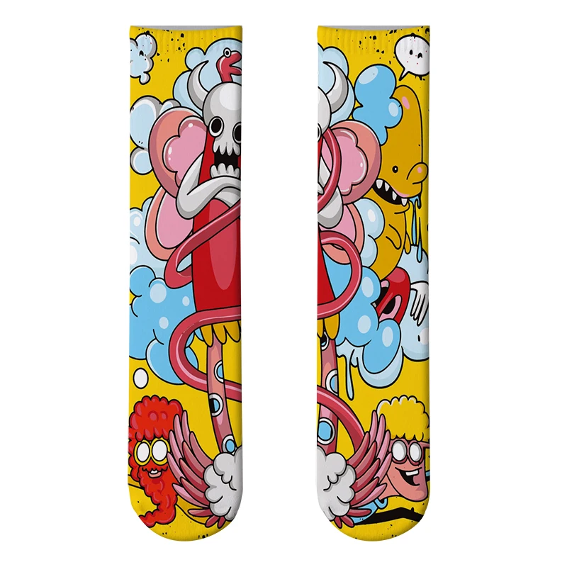 New Style Anime Cartoon Women Colorful Socks Sports Cycling Hip Hop Street Elastic Calf Socks Cotton Soft Unisex Knee Socks